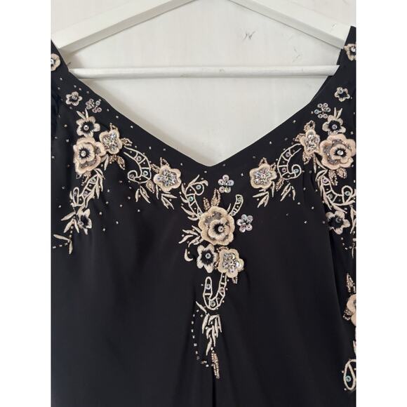 VTG R&M Richards Dress 8 Beaded Mesh Floral Black Boho Whimsical Goth Fairy Y2K - Picture 6 of 12